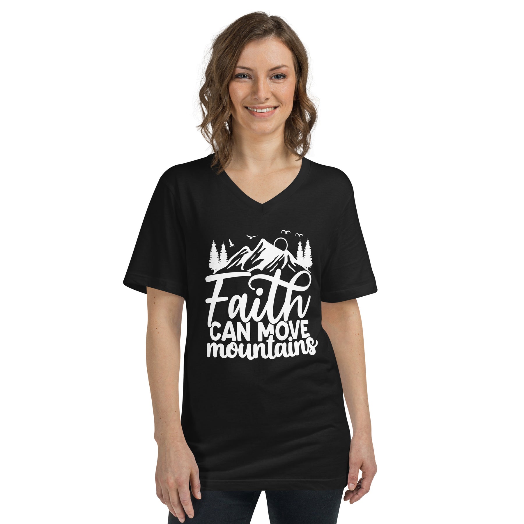 Faith Can Move Mountains - Women's V-Neck T-Shirt
