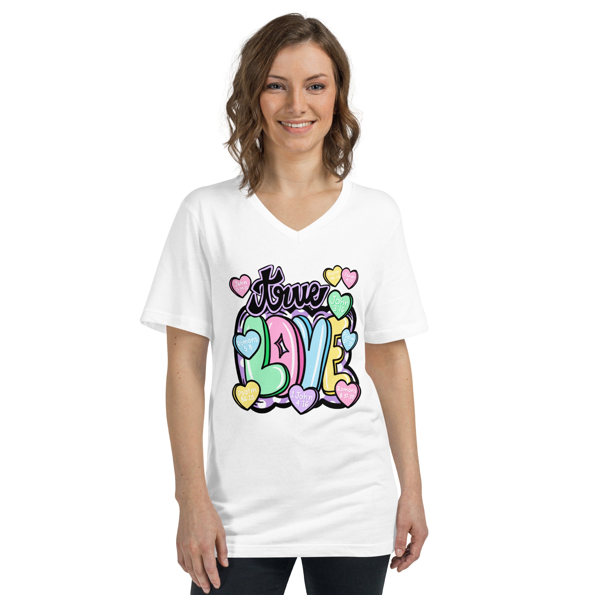 True Love - Scripture Hearts - Women's V-Neck T-Shirt